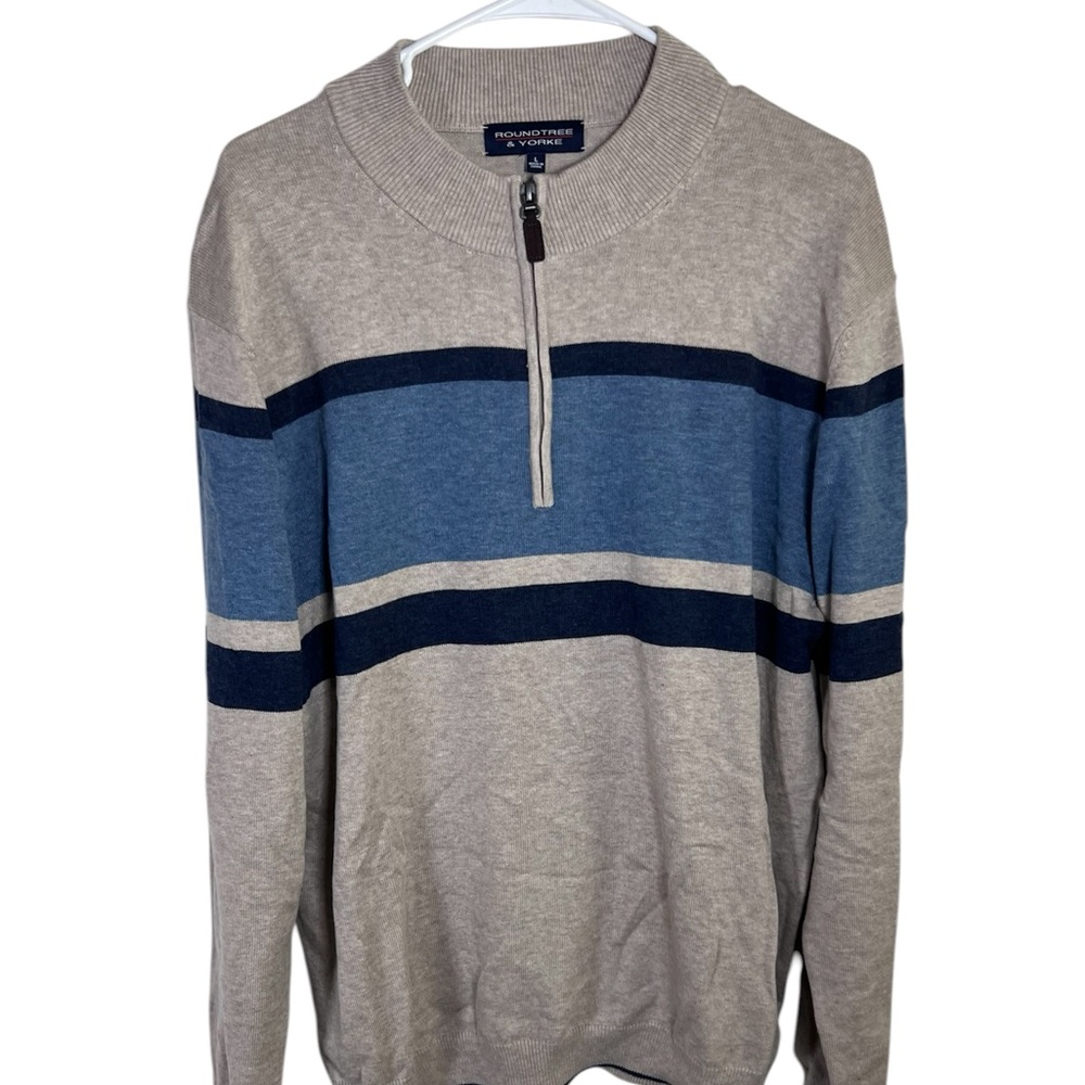 Roundtree & Yorke Men's Striped Quarter Zip Sweater Size L